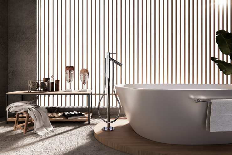 Bagno moderno con vasca greige 