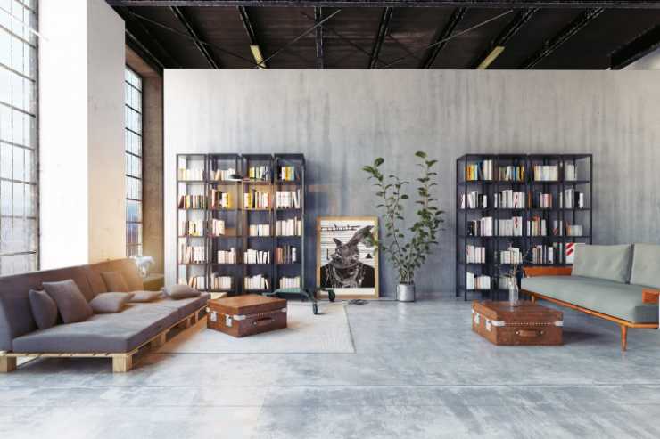 Arredare con libri la casa stile industriale