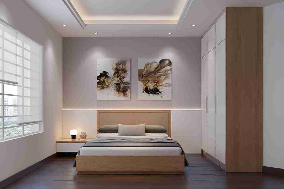 camera da letto arredata con mobili color tortora