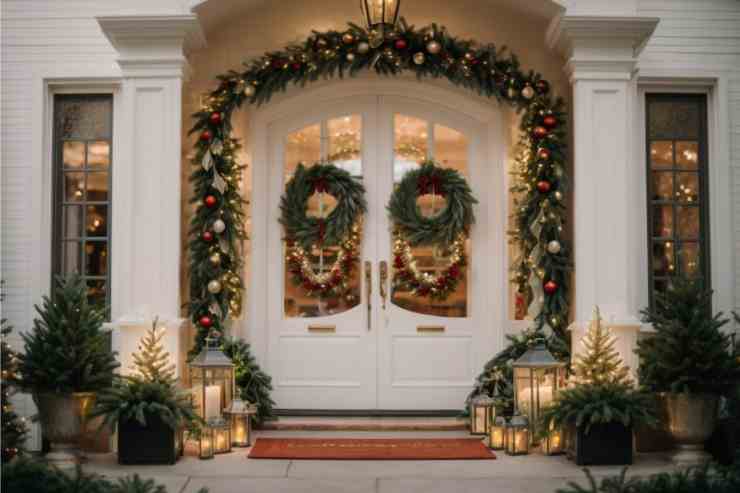 esterno di una casa riccamente decorato per Natale