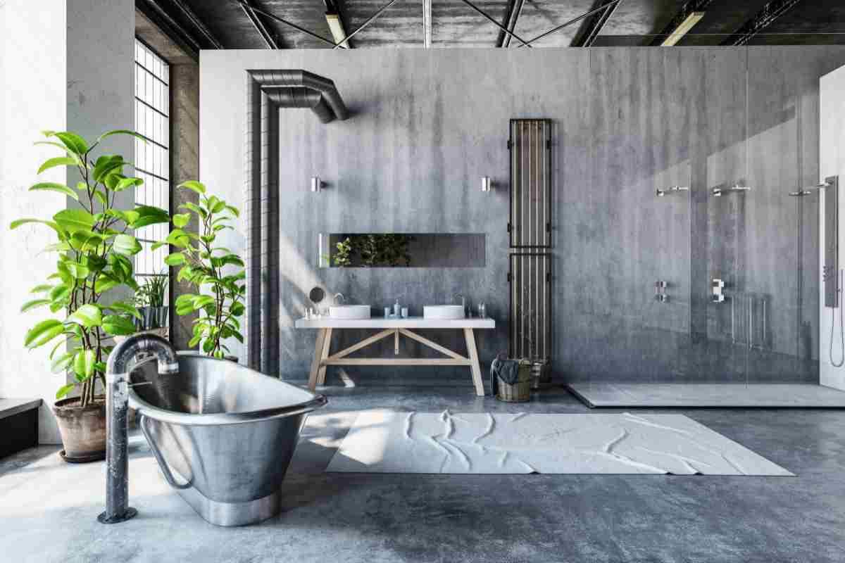 bagno industrial style con elementi in metallo