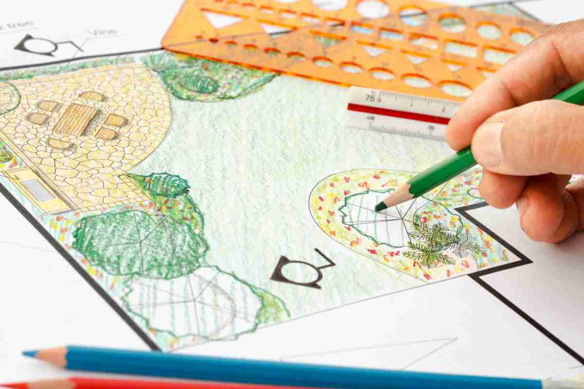disegno di un giardino in progettazione a matita
