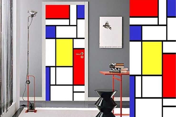 Adesivo per porta stile Mondrian 