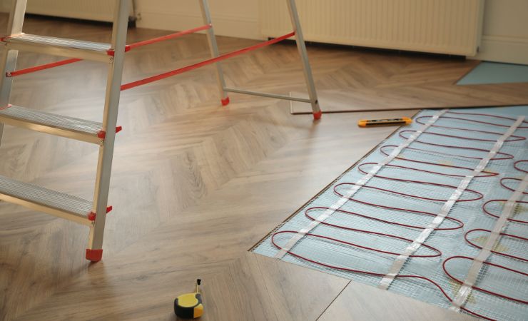 scala su parquet aperto a riscaldamento a pavimento