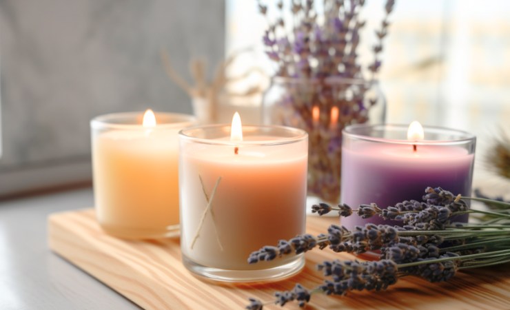 candele accese e lavanda