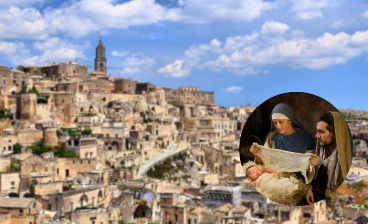 matera su sfondo natività in cerchio