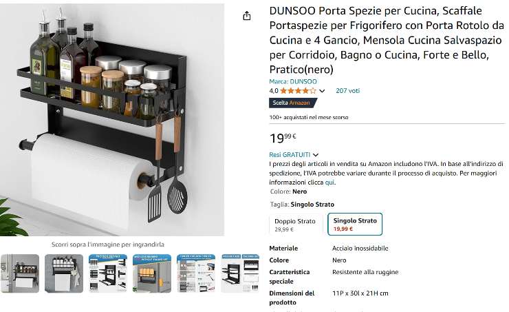 Porta spezie venduto su Amazon