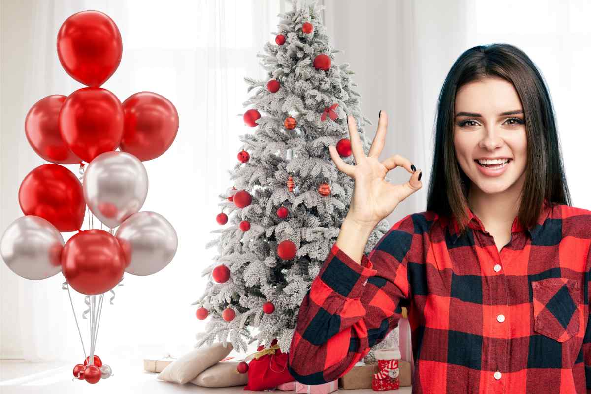 donna palloncini albero di natale