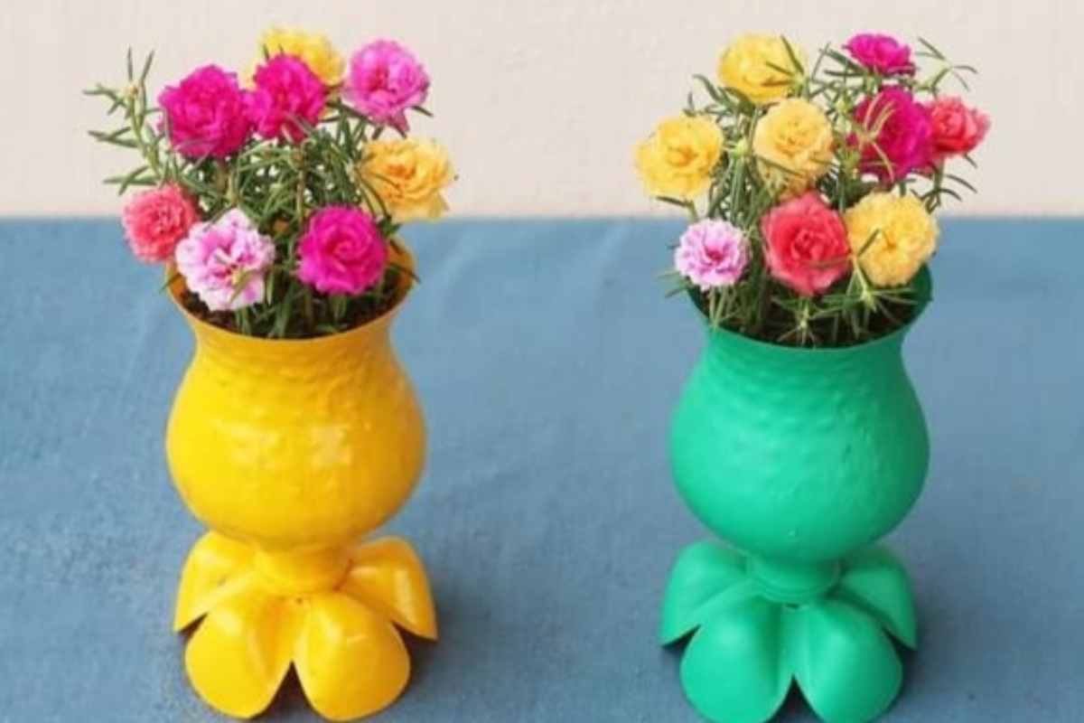 Portavasi con bottiglie di plastica riciclo creativo 