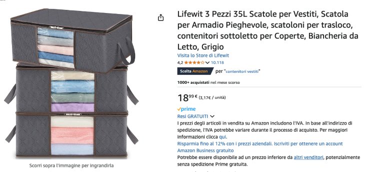 Scatola pagina Amazon