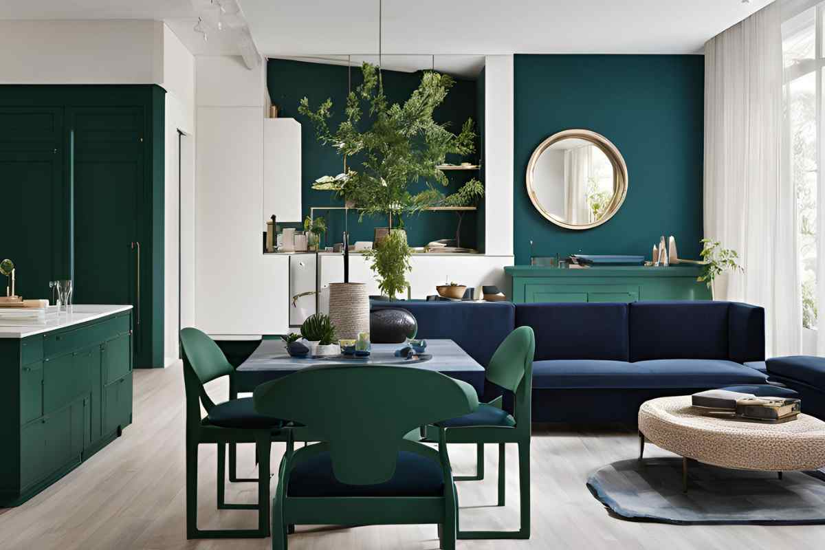 Arreda casa sui toni del verde scuro e blu navy: casa super raffinata a prezzo contenuto