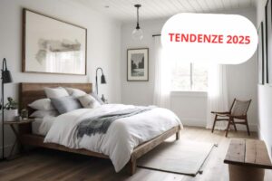 camera da letto arredata e frame con scritta tendenze