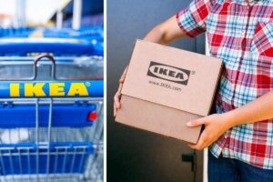 Carrello Ikea e uomo con scatola