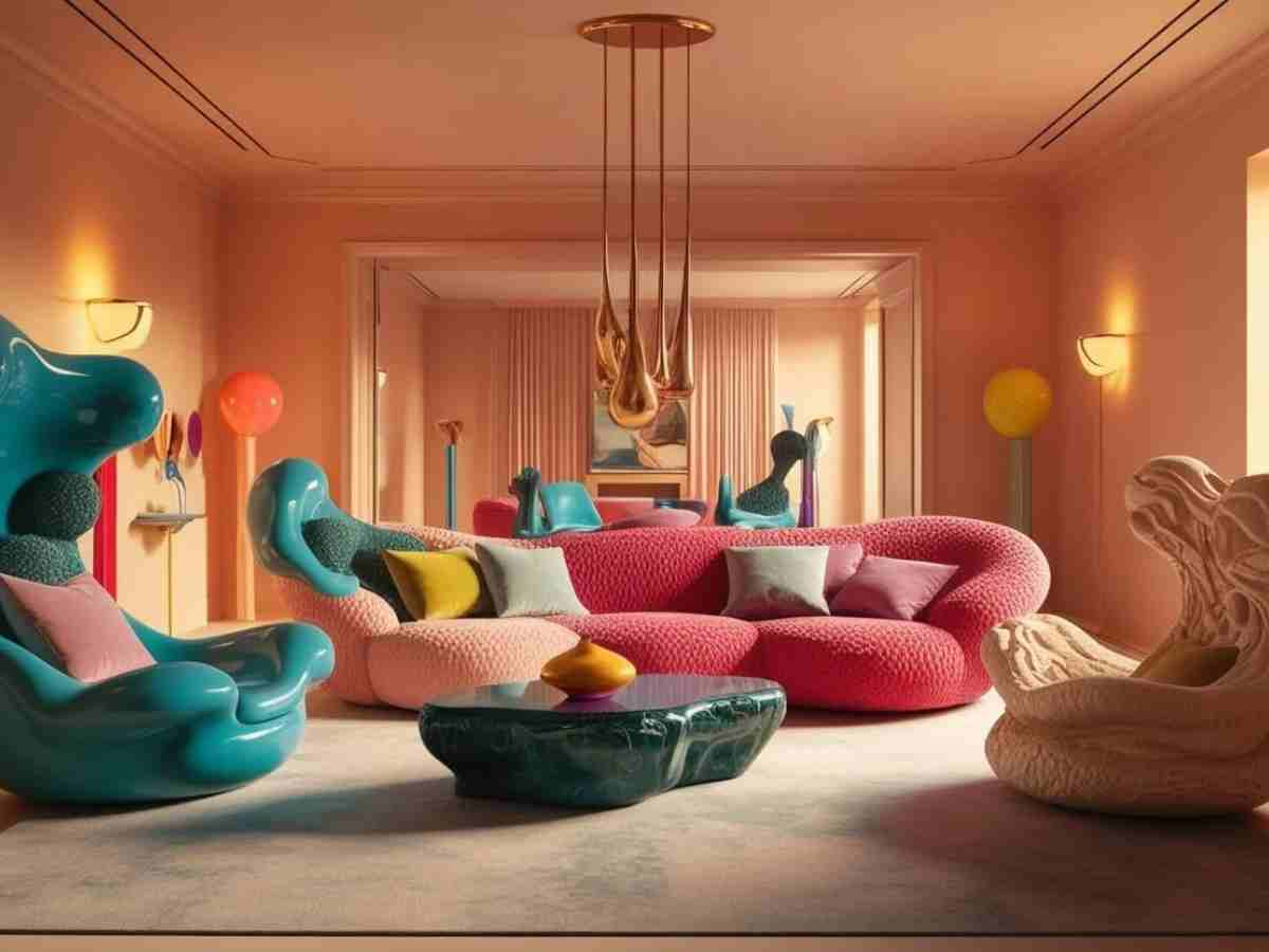 Casa stile surrealista con mobili colorati e dalle forme stravaganti