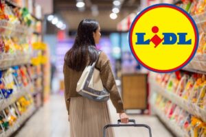 Donna fa la spesa, logo LIDL