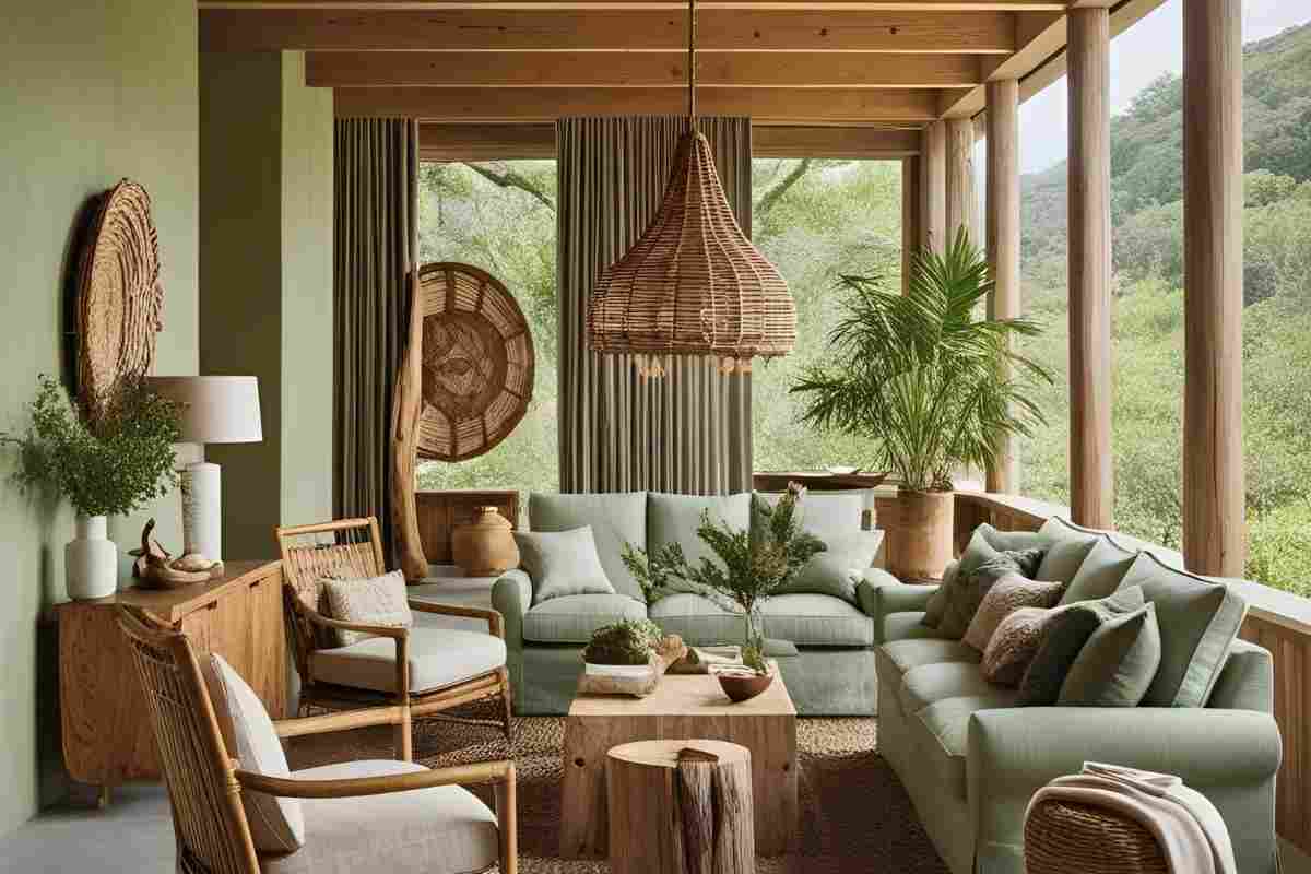 arredo biophilic in veranda con mobili e piante