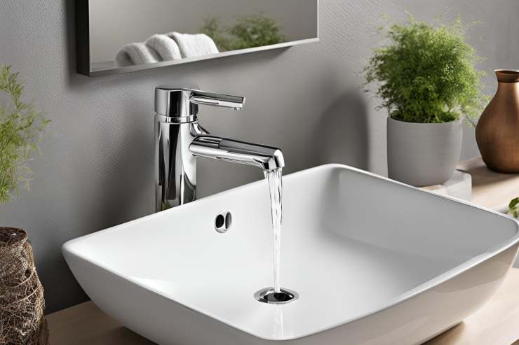 lavandino bagno con acqua che esce