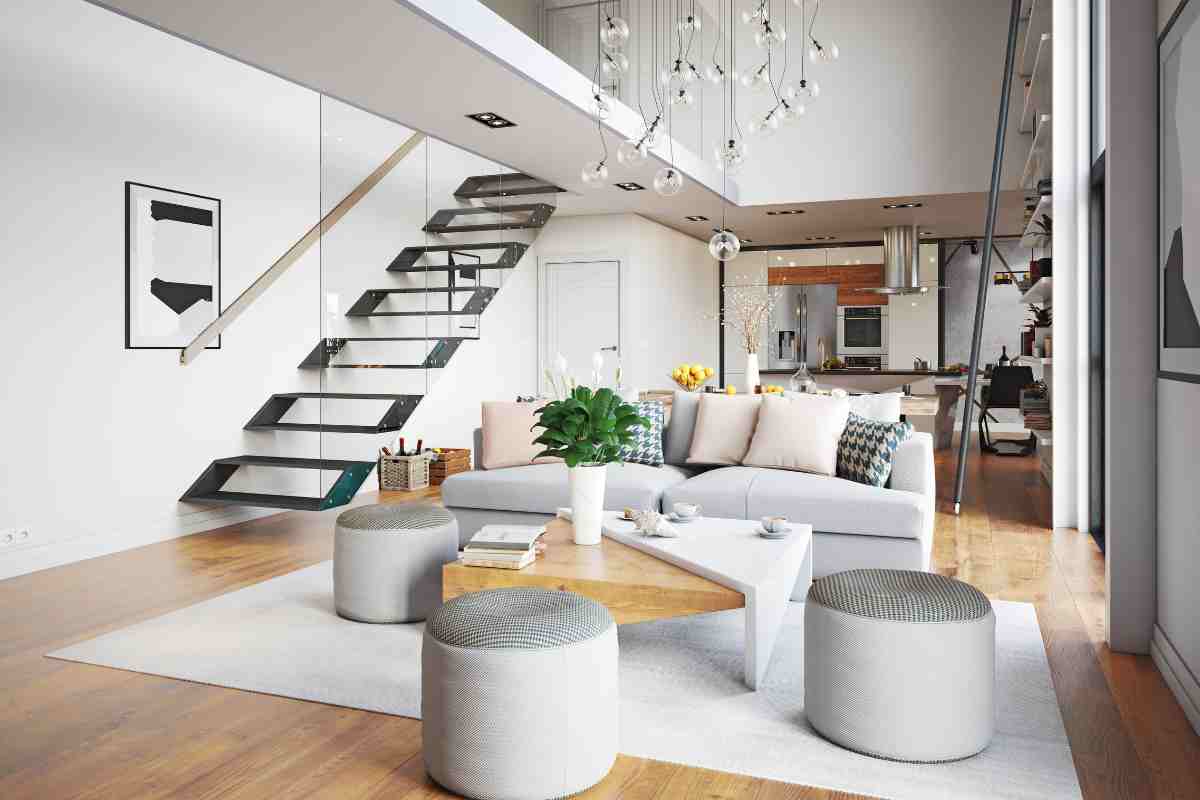Soggiorno moderno arredando secondo l'interior design di tendenza